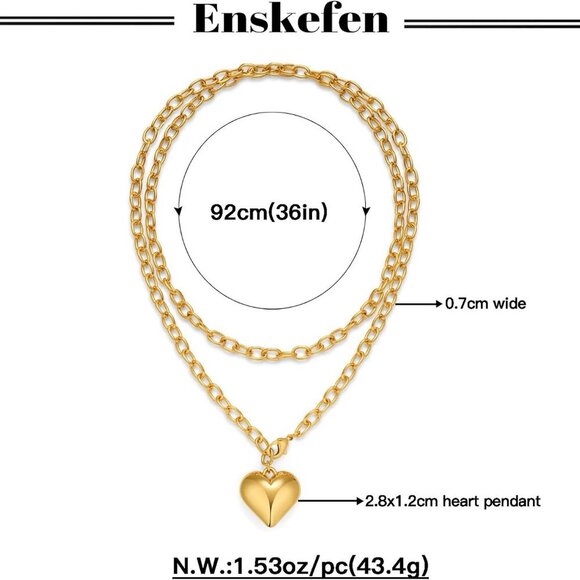 Heart Necklaces for Women Chunky Statement Gold and Silver Necklace with Puffy H - Picture 5 of 9